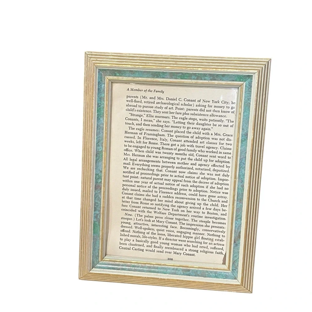 Vintage 90s Green Faux Marble Picture Frame, 4 x 6 Photo, Gold Trim